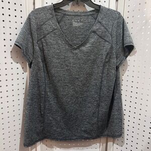 LIVI Activewear Heather Gray V Neck Short Sleeve Athletic T Shirt Womens 10/12